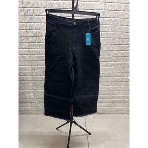 Cupshe Black Wide Leg High Waisted Frayed Hem Denim Jeans Small NWT